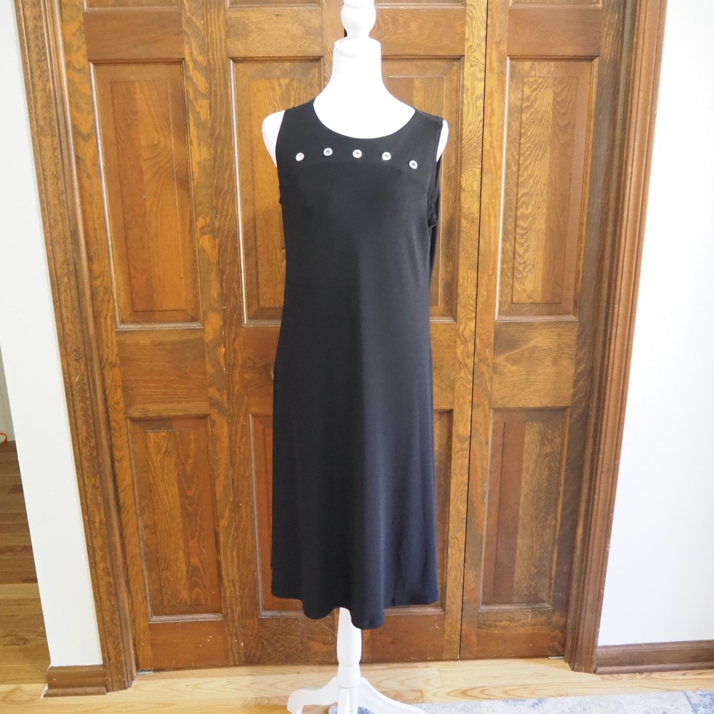 Sympli Canada Black Jersey Midi Dress Women's Sz 10 Grommet Sleeveless‎ Tank